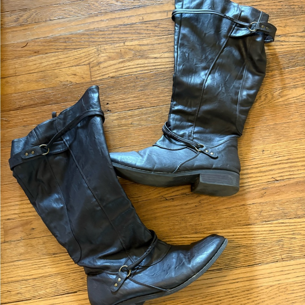 Chocolate Brown Leather Knee-High Boots